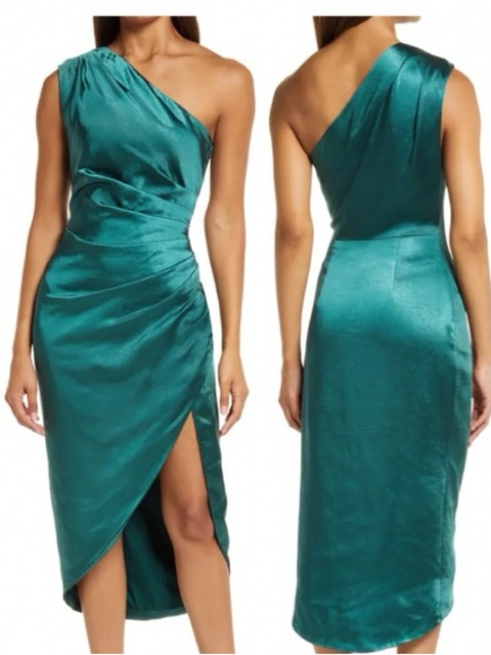 Elliatt - Cassini Emerald One-Shoulder Draped Evening Midi Dress